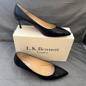 Audrey Black Leather Kitten Heel Courts